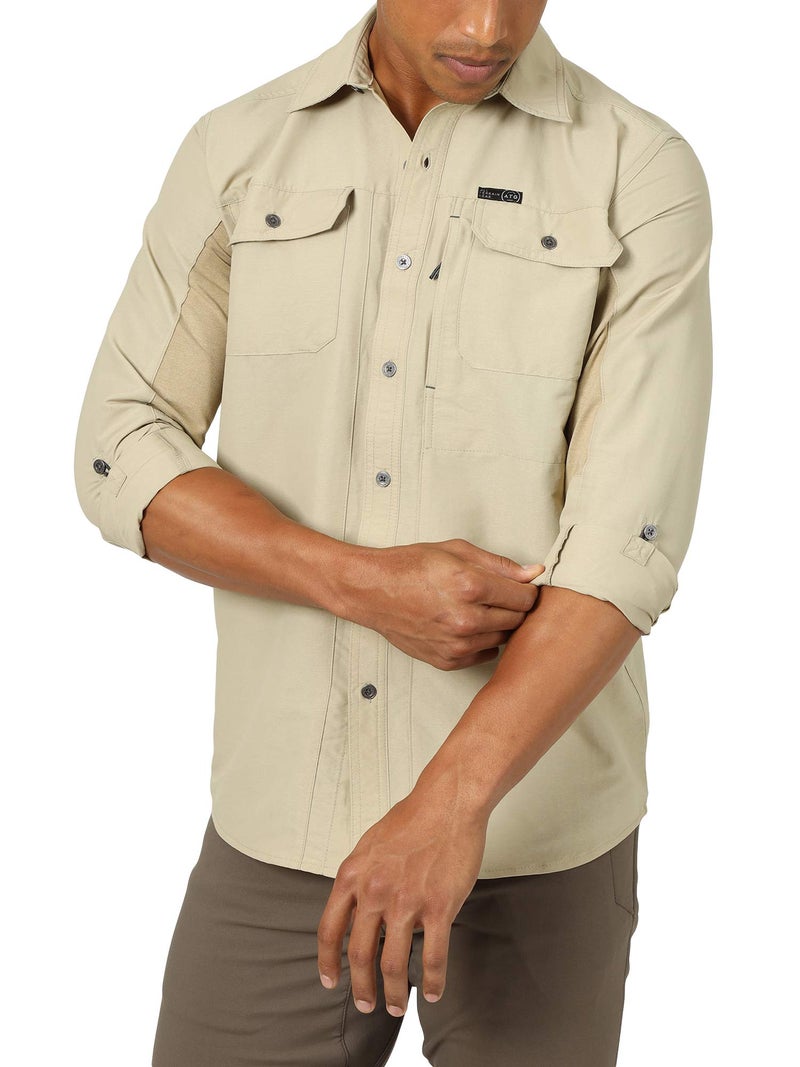 ATG by Wrangler Men's Long Sleeve Mixed Material Shirt, Twill, Medium - Image 1